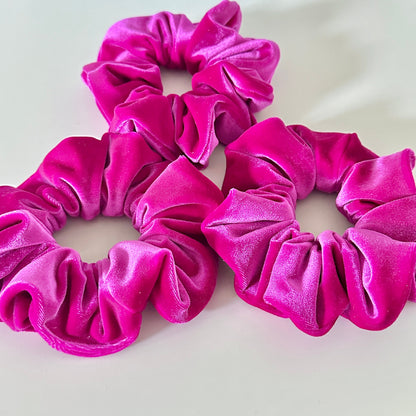 Hot Pink Velvet Scrunchie | Fuchsia Bright Pink Velvet Hair Tie