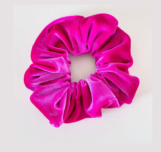 hot pink bright pink velvet hair scrunchie