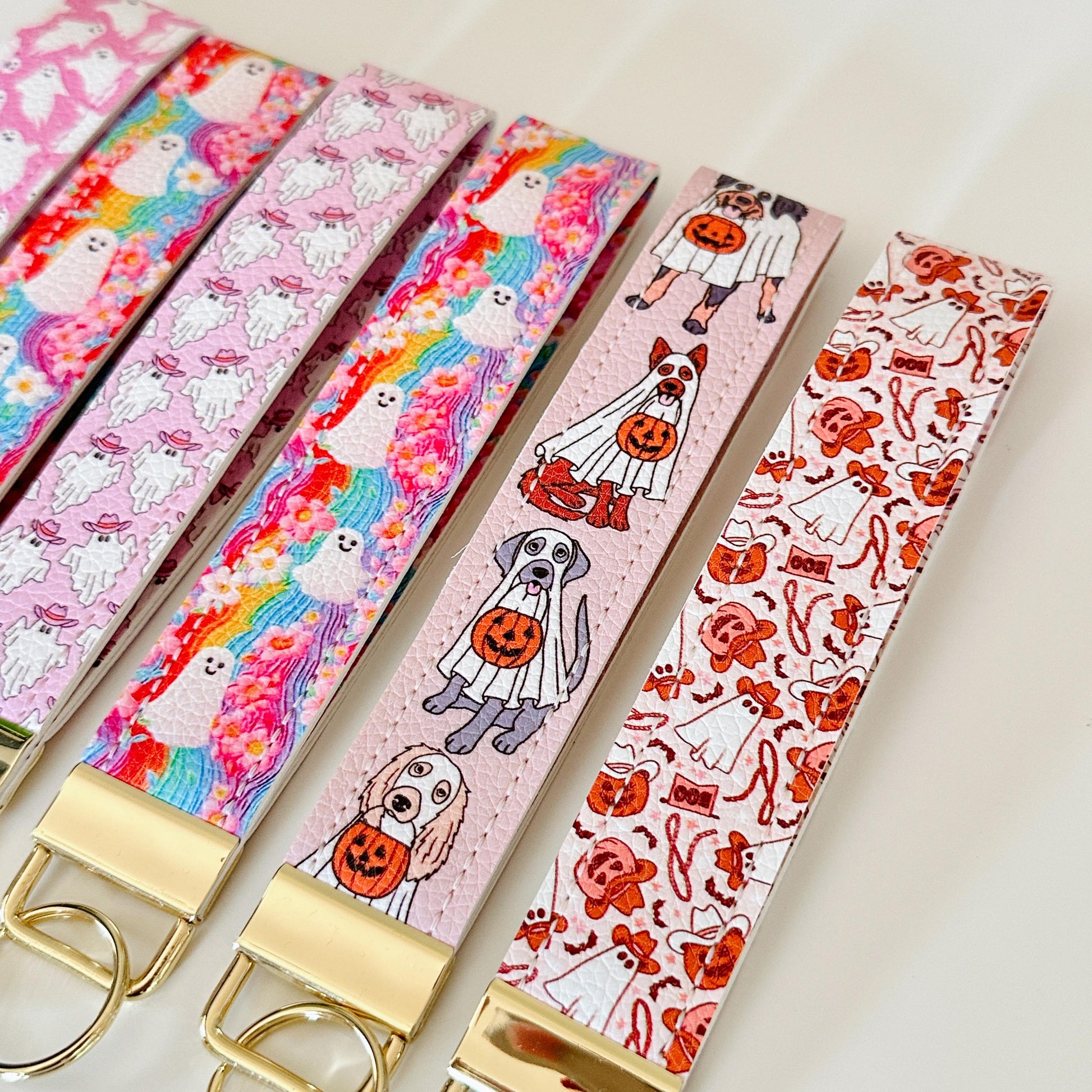 Halloween Key Wristlet | Pink Western Cowboy Ghost Key Fob Holder | Wristlet key chain | Faux Vegan Leather Wrist Key Lanyard