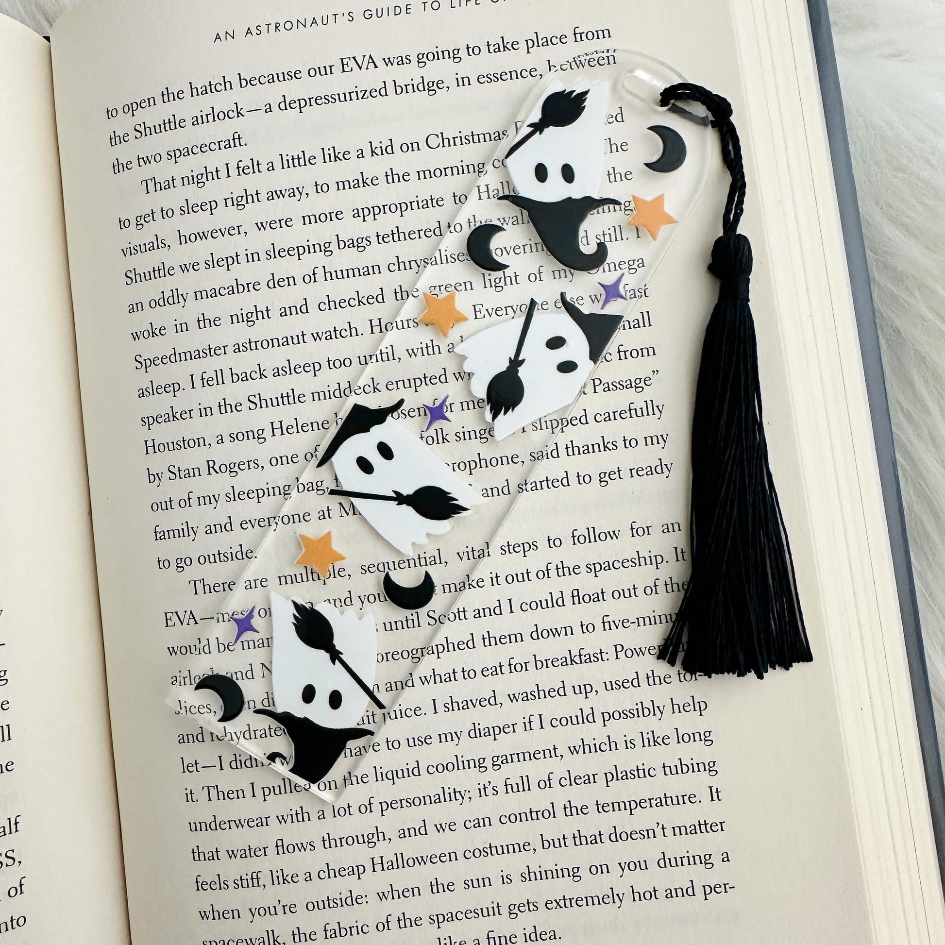 Halloween Ghost Bookmark | Spooky Clear Acrylic Bookmark | Witch Ghost | Candy Corn and Daisy Floral Reading Ghost