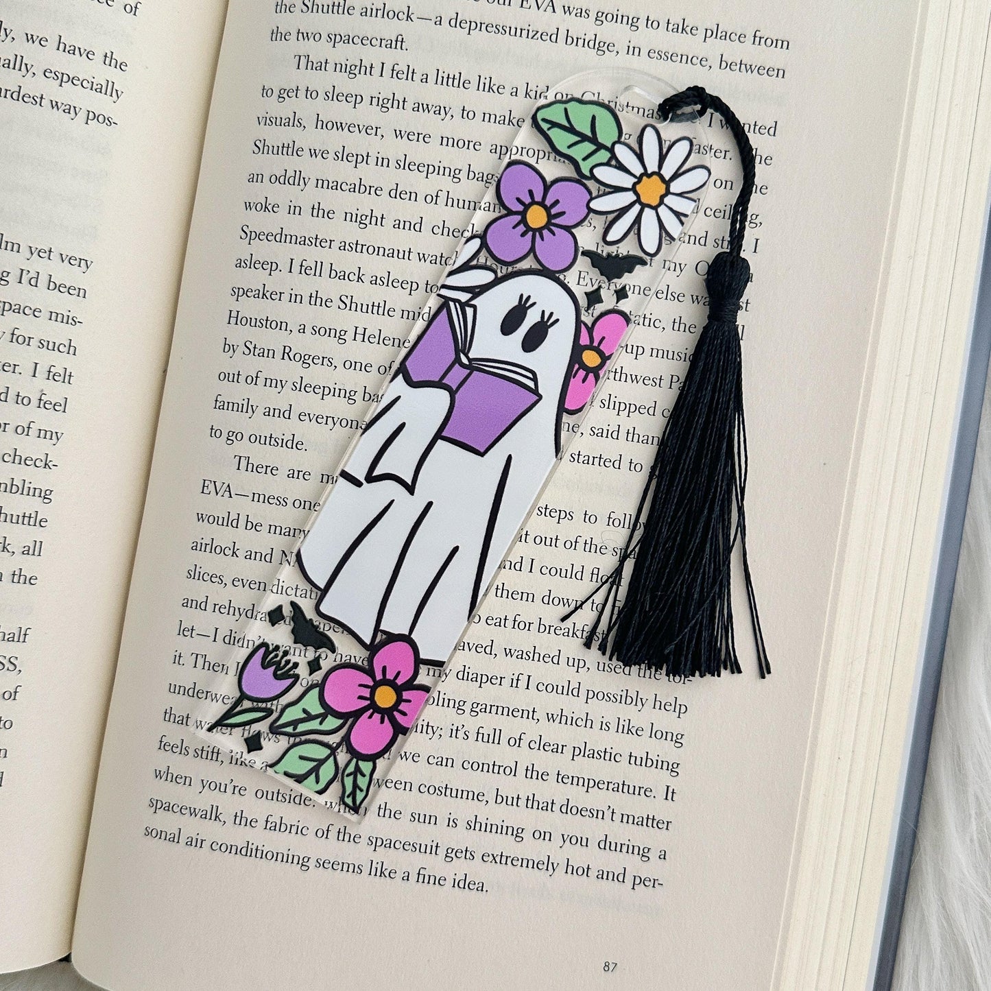 Halloween Ghost Bookmark | Spooky Clear Acrylic Bookmark | Witch Ghost | Candy Corn and Daisy Floral Reading Ghost