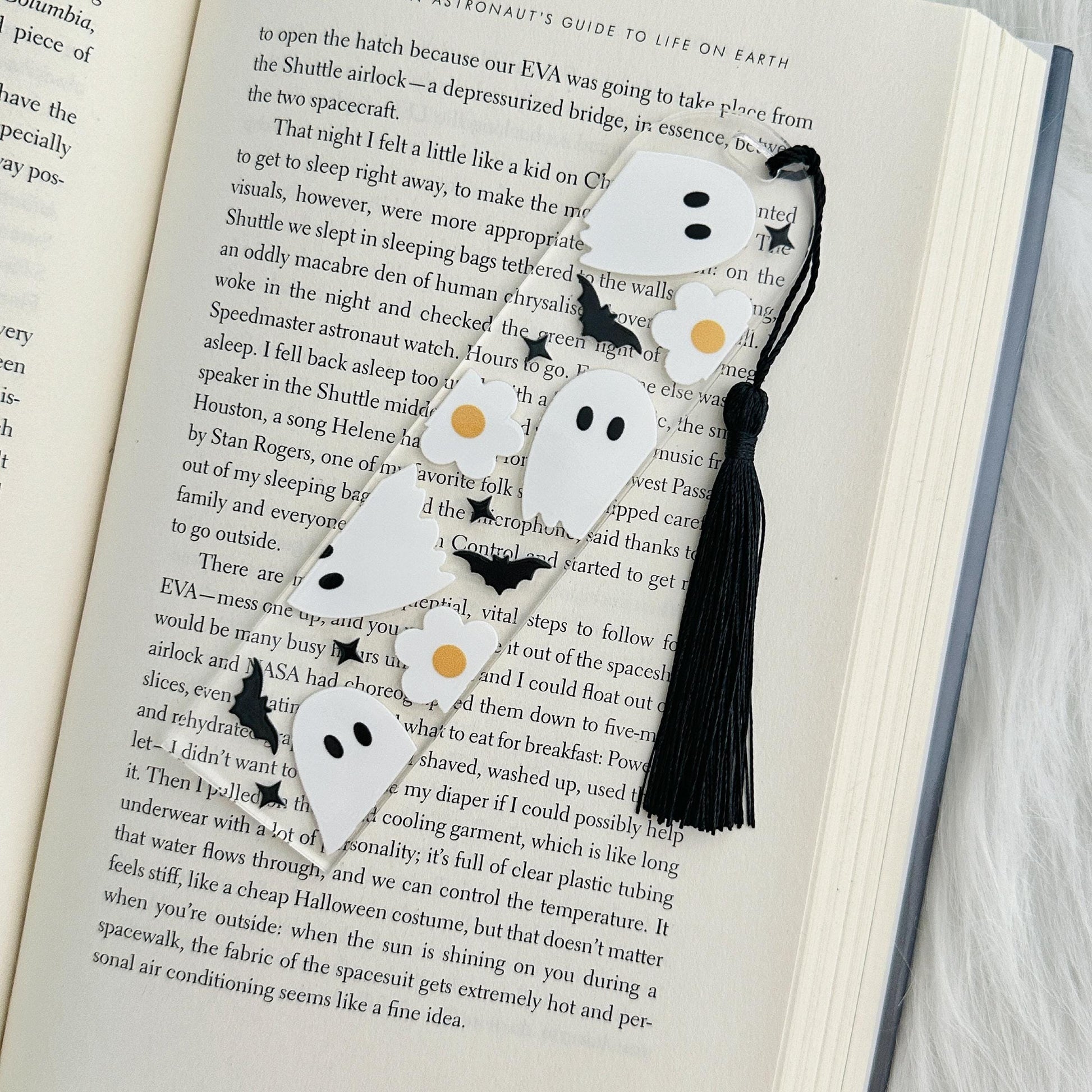 Halloween Ghost Bookmark | Spooky Clear Acrylic Bookmark | Witch Ghost | Candy Corn and Daisy Floral Reading Ghost