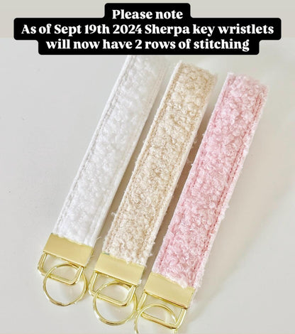 Sherpa Fleece Key Wristlet | Pink Beige Gold Teddy Wrist Lanyard | Key Fob Holder | wristlet key chain