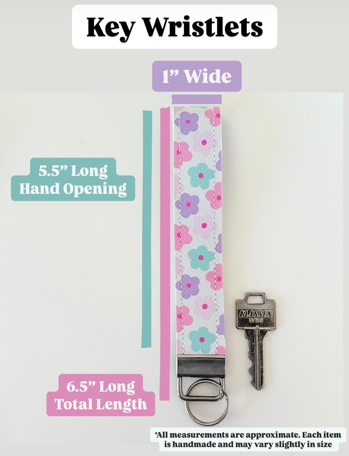 Measurements for key wristlets 