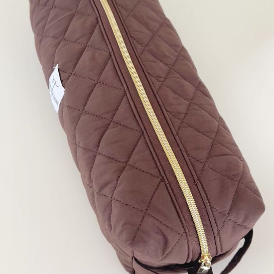 brown quilted hair tool bag