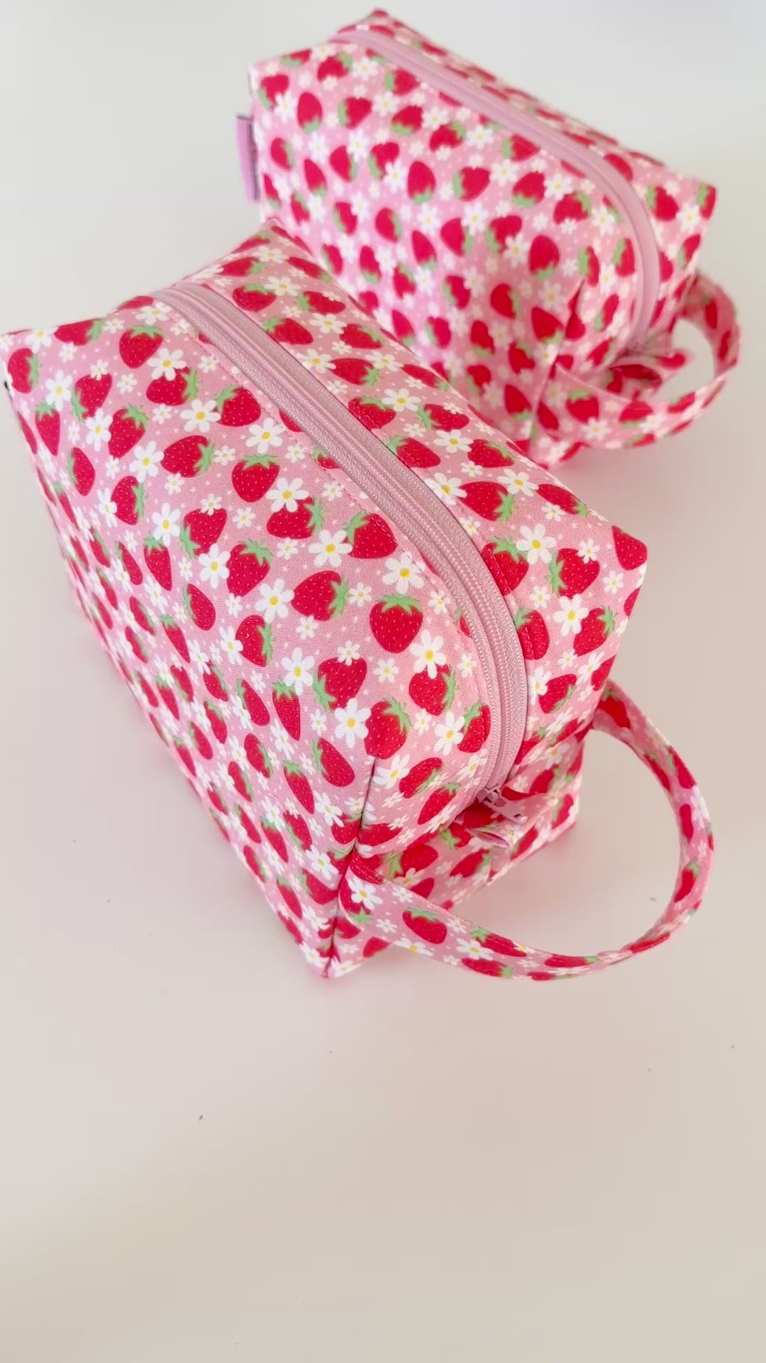pink strawberry daisy floral patterned cotton makeup cosmetic bags 