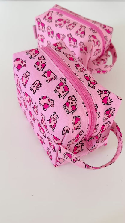 pink cow patterned cotton makeup cosmetic bags 