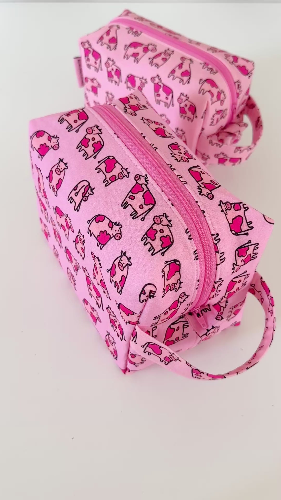 pink cow patterned cotton makeup cosmetic bags 