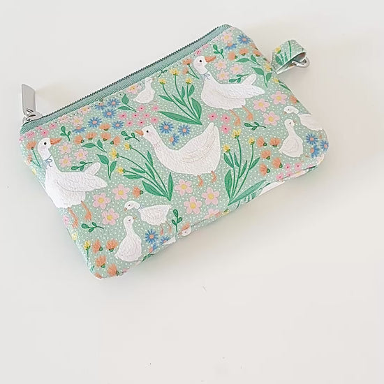 floral goose print coin purse made from  vegan leather