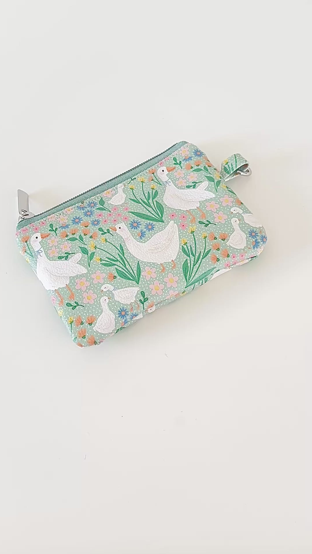 floral goose print coin purse made from  vegan leather