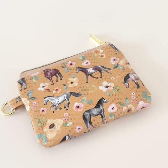 floral horse print coin purse made from  vegan leather