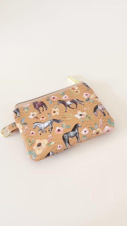 floral horse print coin purse made from  vegan leather