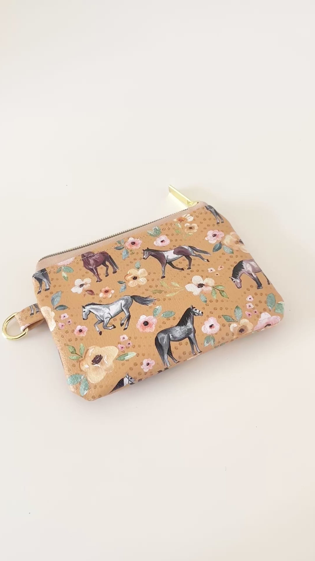 floral horse print coin purse made from  vegan leather