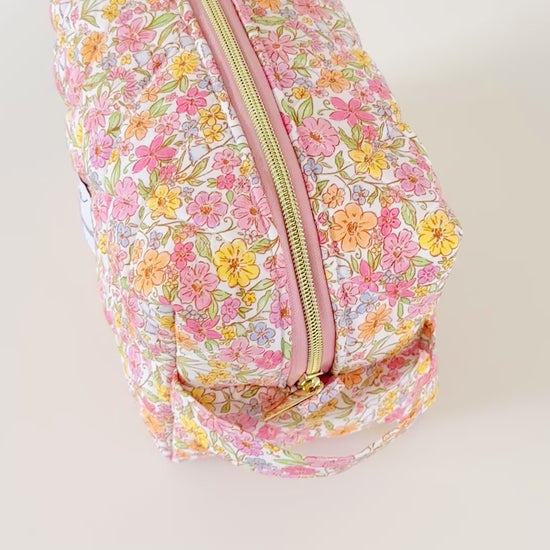 rainbow floral quilted makeup bag. made in canada