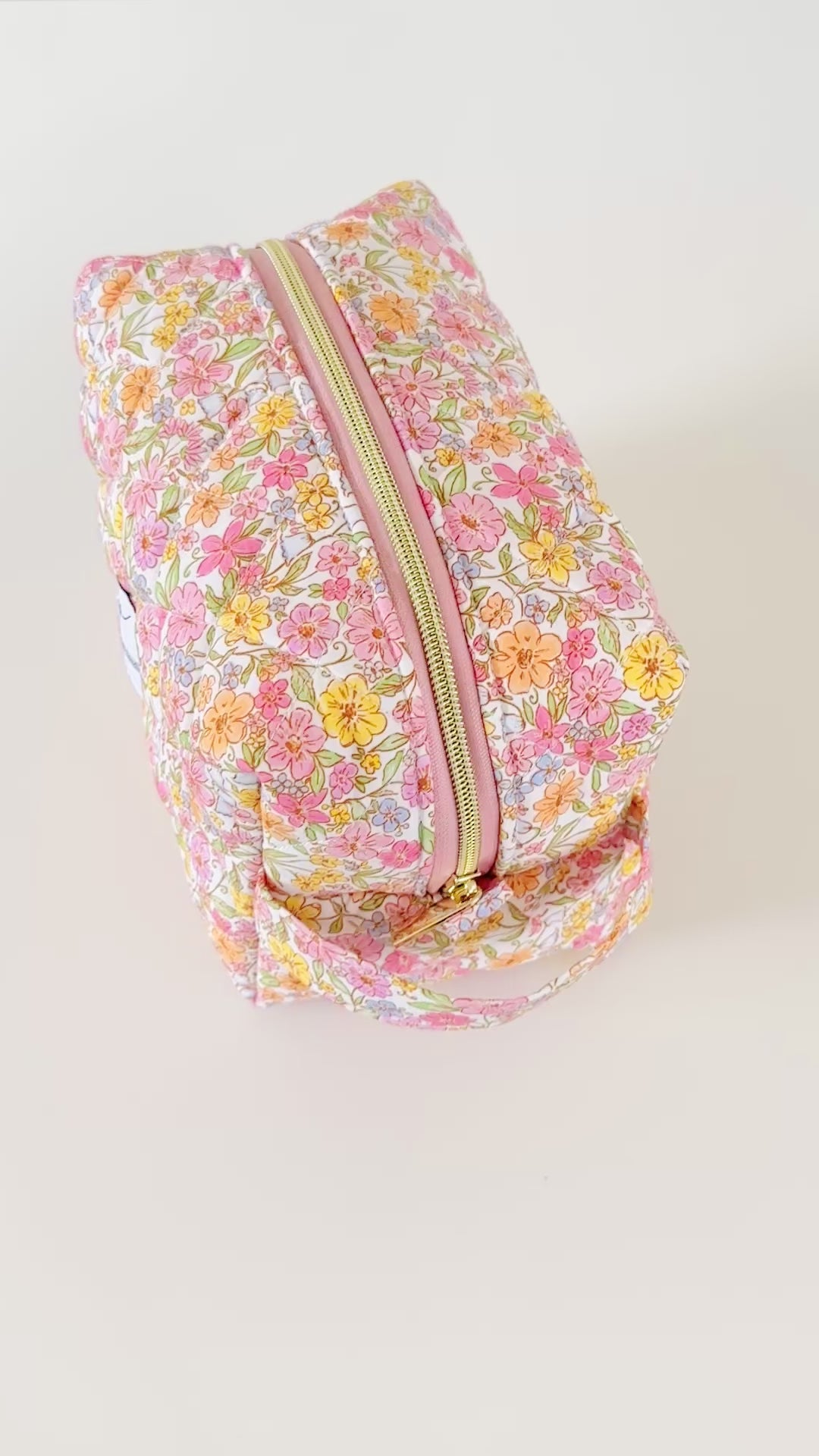 rainbow floral quilted makeup bag. made in canada
