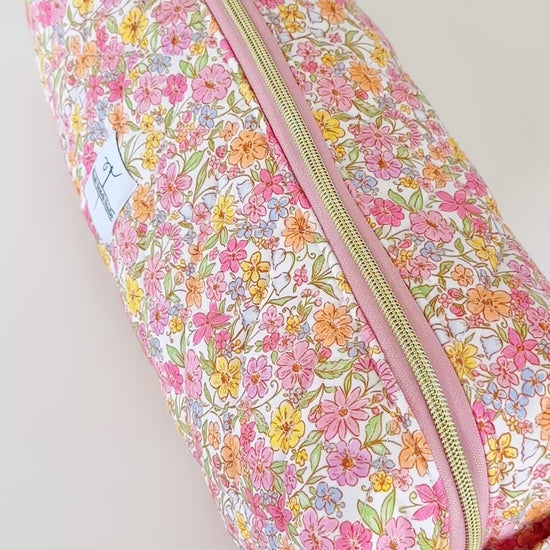 quilted rainbow floral hair tool bag