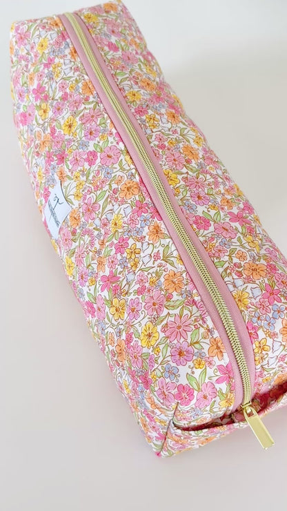 quilted rainbow floral hair tool bag