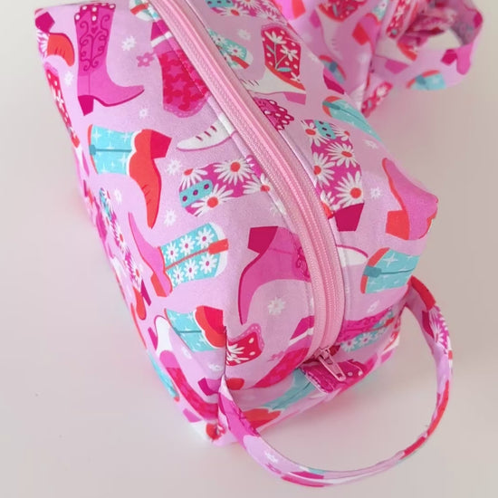 pink cowgirl patterned cotton makeup cosmetic bags 