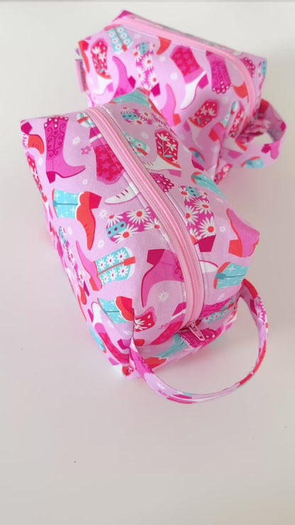 pink cowgirl patterned cotton makeup cosmetic bags 