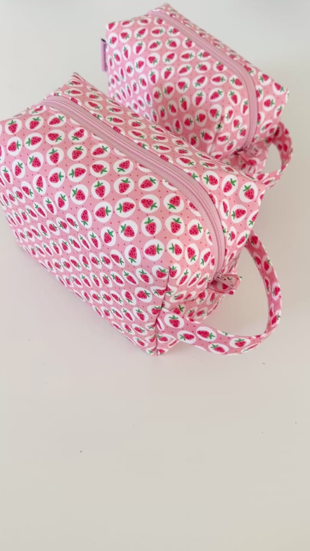 pink strawberry patterned cotton makeup cosmetic bags 