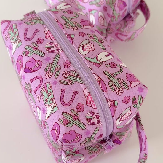 purple cowgirl patterned cotton makeup cosmetic bags 