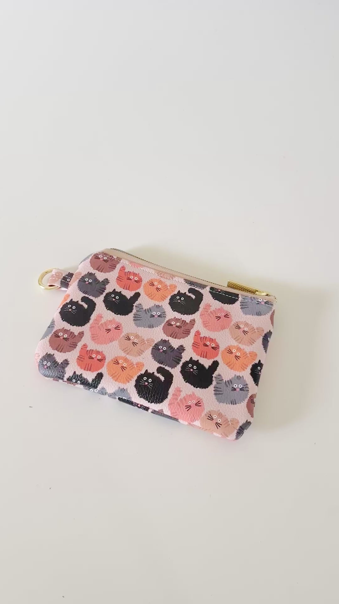 coin purse with a fluffy  cat pattern on a light background