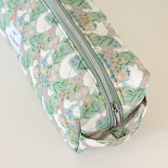 cottage core green goose quilted hair tool bag