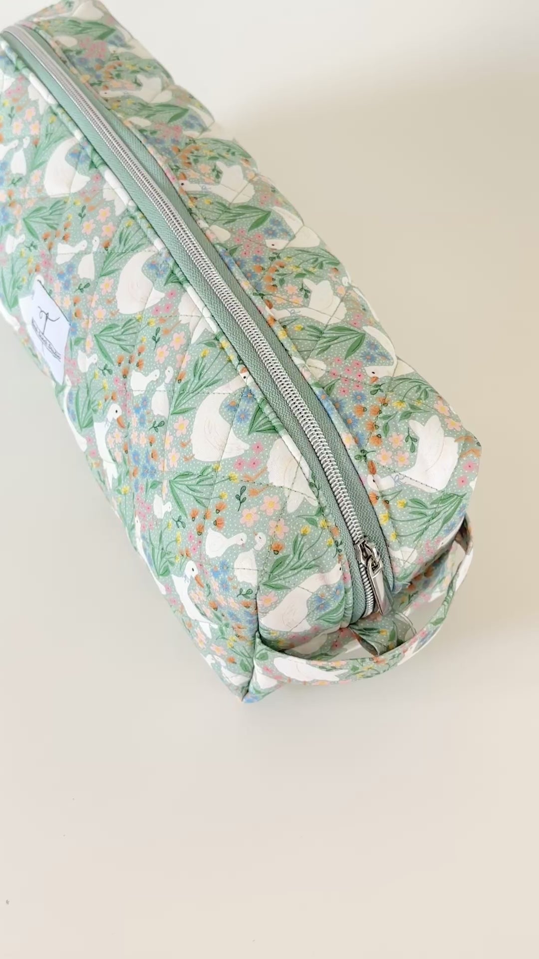 cottage core green goose quilted hair tool bag