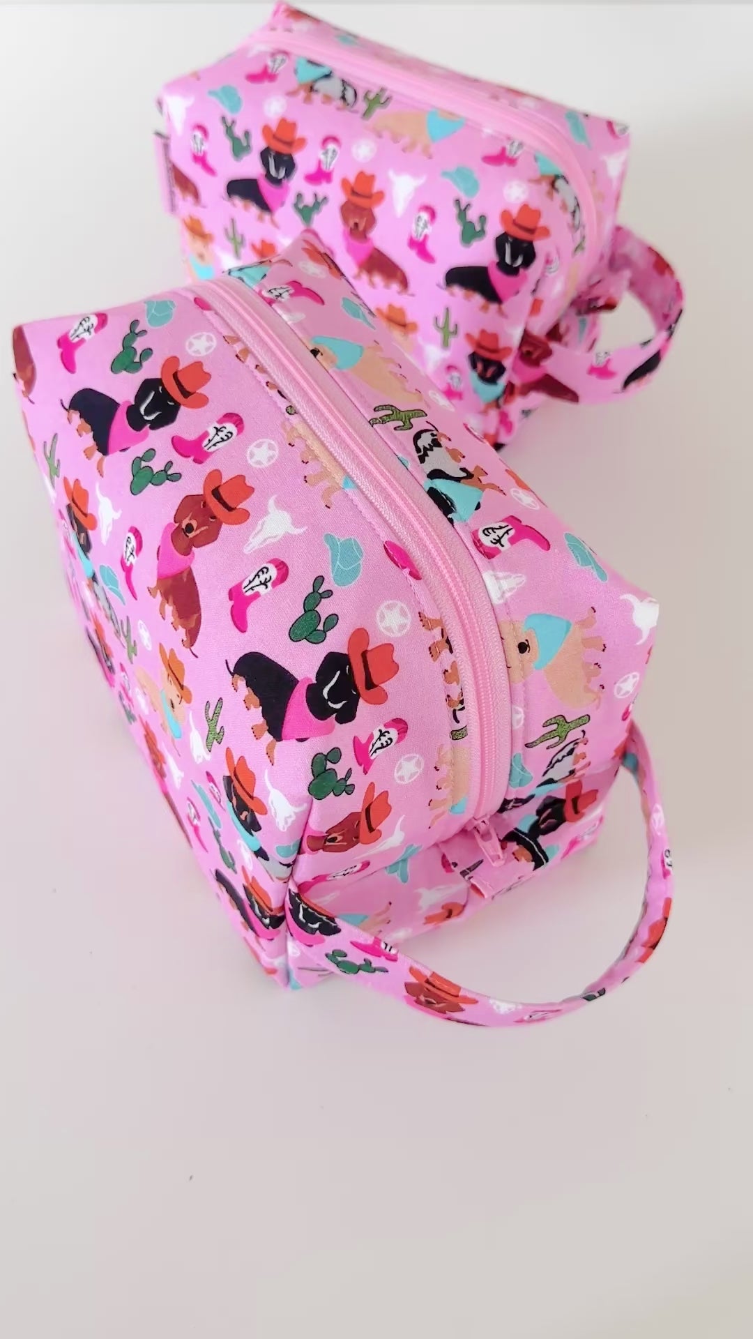 pink western dog  patterned cotton makeup cosmetic bags 