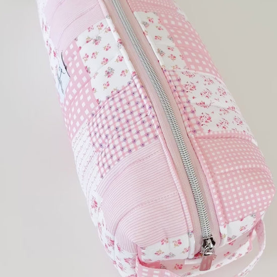 pink patchwork hair tool bag