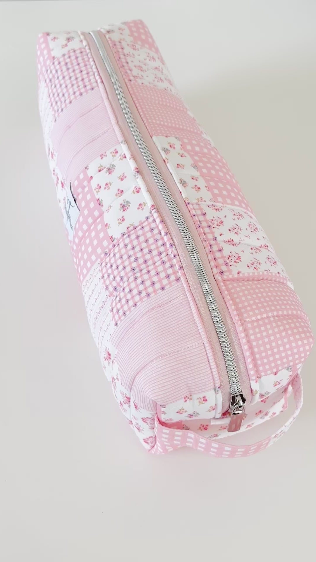 pink patchwork hair tool bag