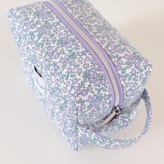 Blue Floral Quilted Makeup bag. Made in Canada
