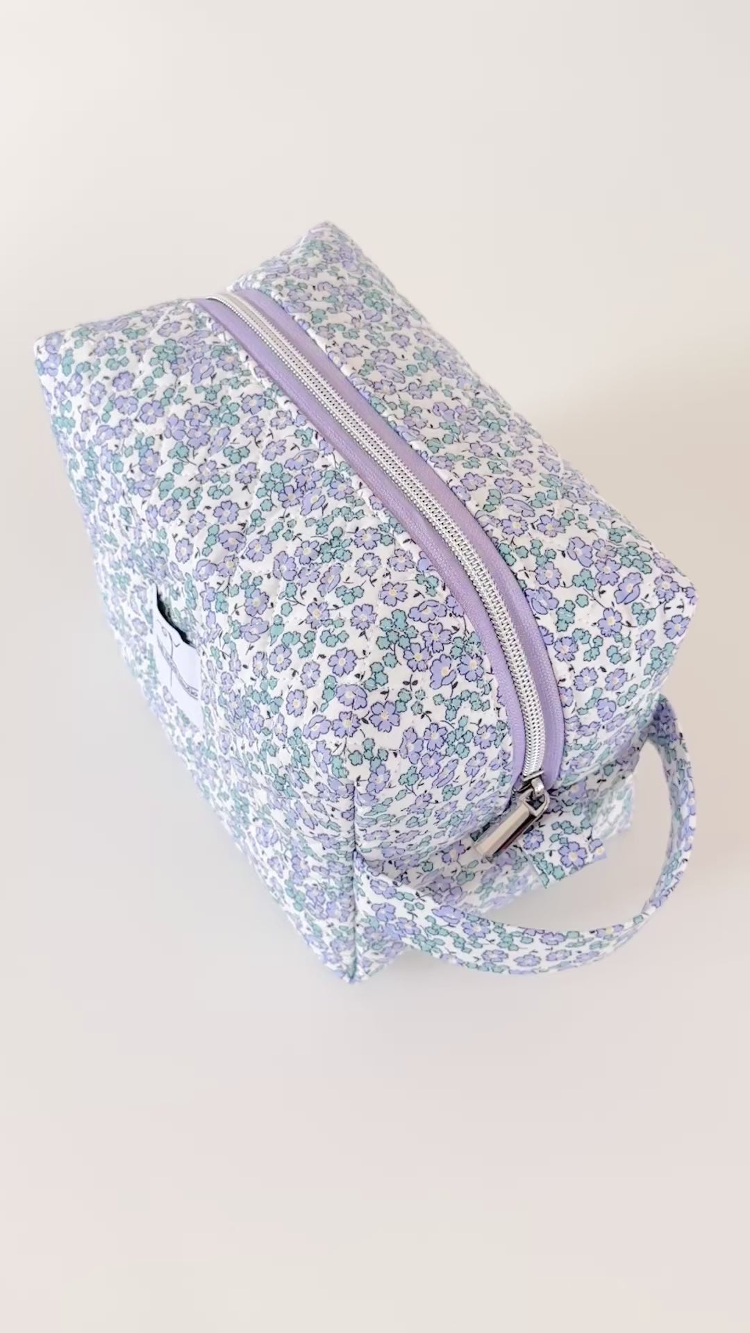 Blue Floral Quilted Makeup bag. Made in Canada