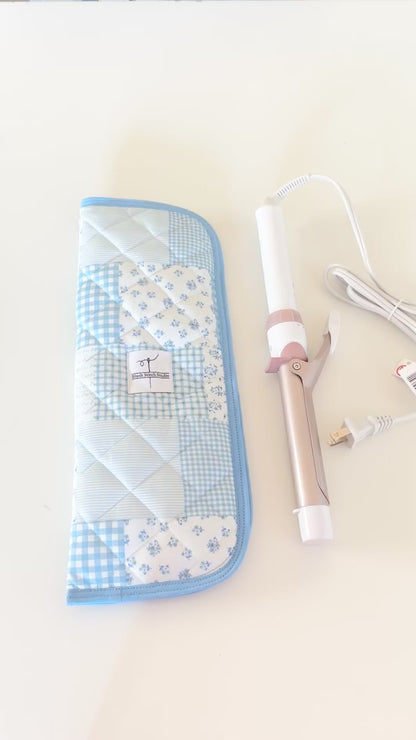 Blue Patchwork Heat Resistant Hair Tool Sleeve