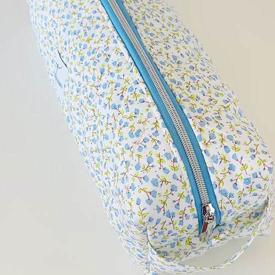 blue floral quilted hair tool bag