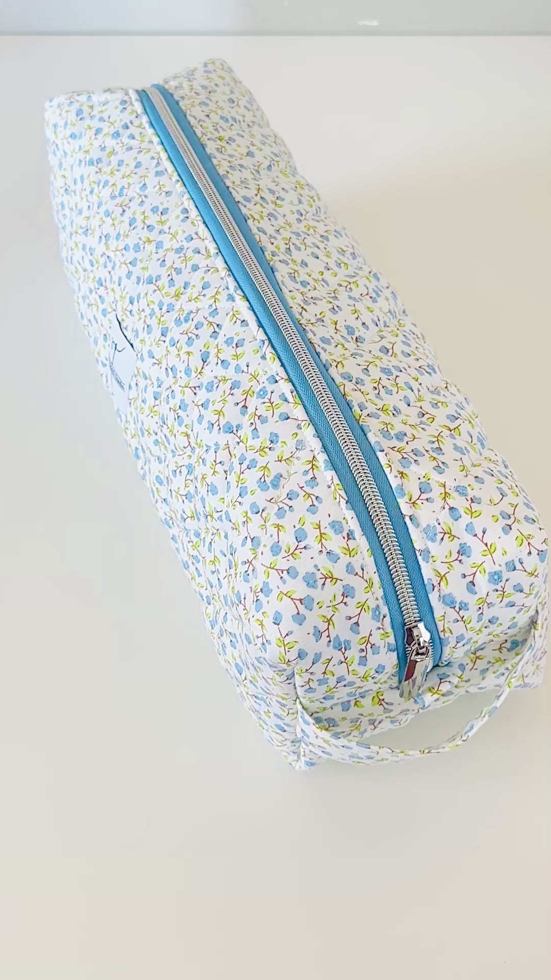 blue floral quilted hair tool bag