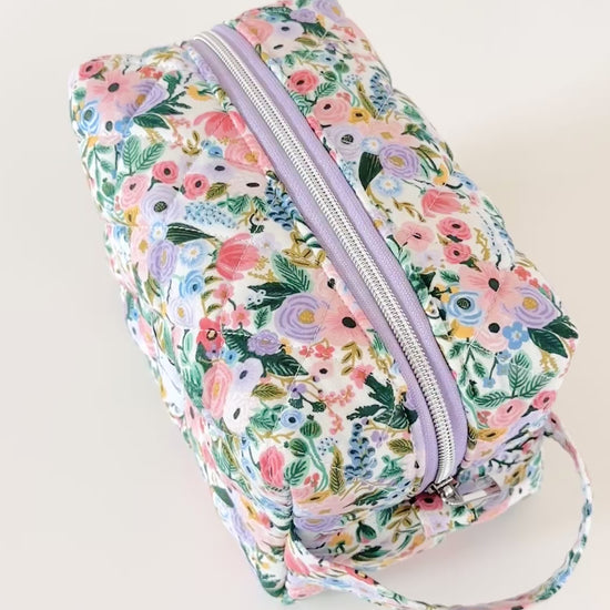 floral quilted makeup bag. made in canada