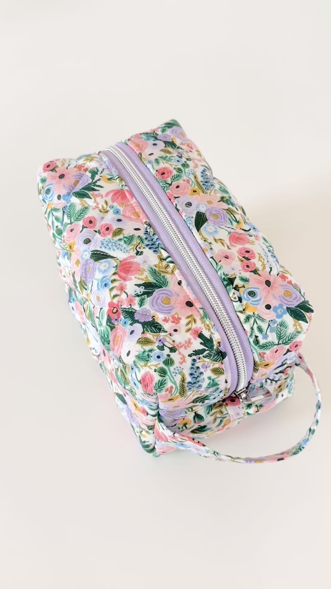 floral quilted makeup bag. made in canada