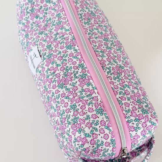 pink floral hair tool bag. 