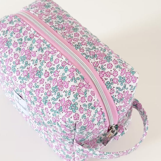 Pink Floral Quilted Makeup Bag. Made in Canada