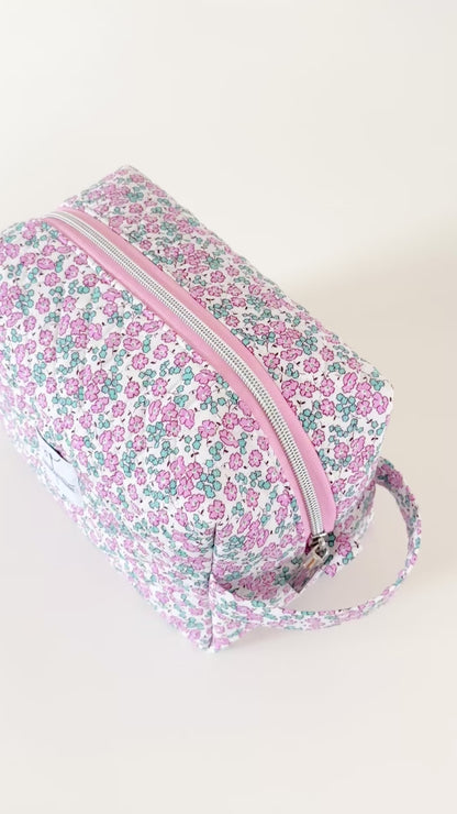 Pink Floral Quilted Makeup Bag. Made in Canada